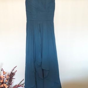 Halter-style, deep marine blue bridesmaid dress
